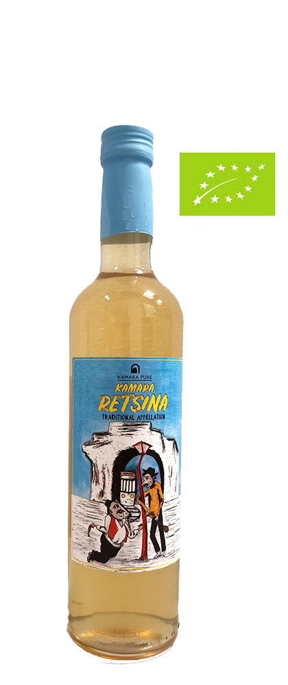 kamara-retsina-05L Kamara Estate / Retsina Naturwein (Roditis, Assyrtiko) - BIO, 0,5 Liter