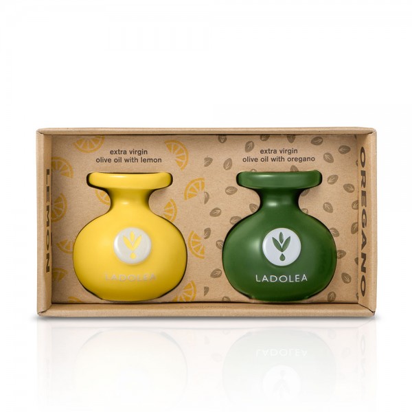 Ladolea / Duo Set: Extra Virgin Olivenöl mit Oregano und mit Zitrone, 2 x 80ml